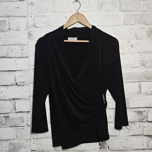 Calvin Klein Black Draped Top Designer Chic Luxe Fit